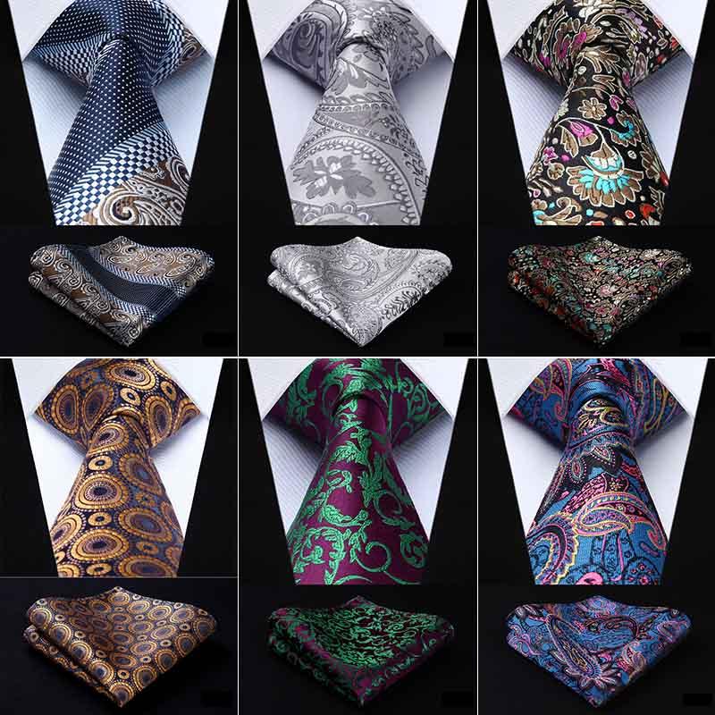 

Hisdern Necktie Handkerchief Set Classic Floral Gift For Men Woven Wedding Party Silk Men Tie Pocket Square Red Gold Green EFC