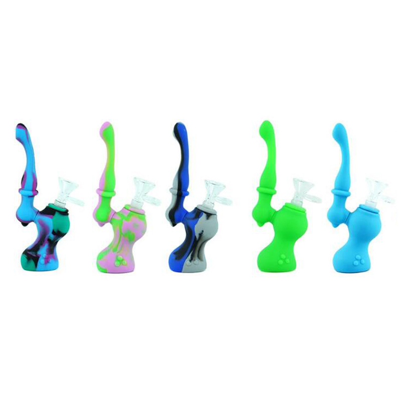 

Sample Silicone Hand Tobacco Pipe 4.8 Inch Unbreakable Smoke Pipe With Glass Bowl Portable Water Pipe Hookah Bong MOQ 1 Piece