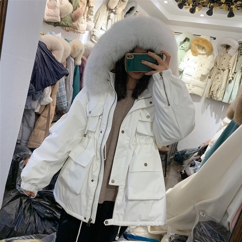 

New Large 2021 Natural Skin with Hood Women's Winter 90% White Down Hot Female Parka Loose Oversensive Dwaterproof Water Jacket K4IA