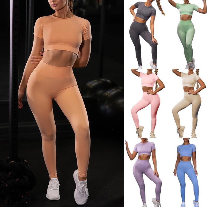 

Seamless Yoga Set Women Gym Workout Clothes Fitness Sports Suits Short Sleeve Tops High Waist Pants Running Sportswear Tracksuit1, 05