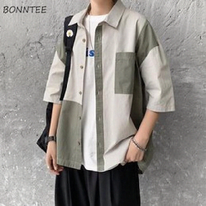 Hommes Casual Shirts Hommes Été Patchwork Tout match Coréen Fashion Streetwear Chic Vintage Étudiants Vêtements Harajuku Simple Ins Y3GH #