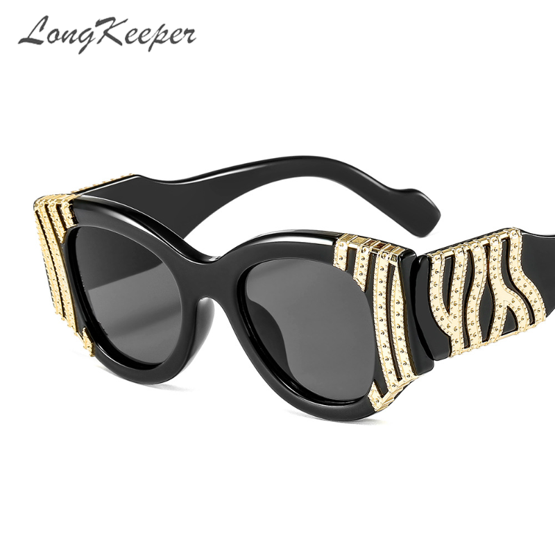 

LongKeeper Punk Cat Eye Sunglasses Women Vintage Thick Frame Gradient Sun Glasses Metal Decorate Female Luxury Designer Shades