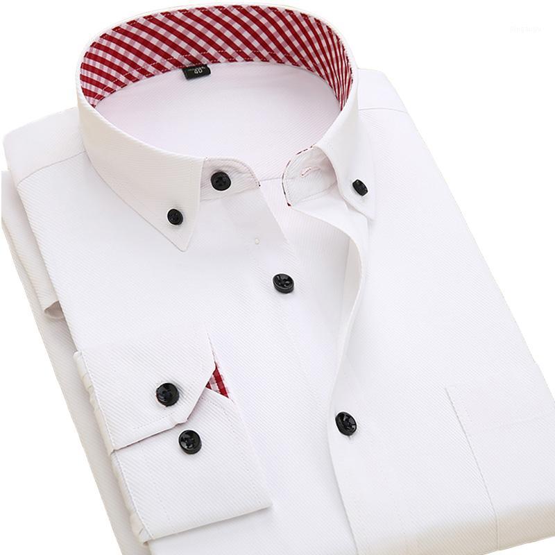 

Men's Dress Shirts Wholesale-Autumn 2021 Men Solid Clothing Long Sleeve Patchwork Plaid Collar Button-Up Business Casual Shirt1, 1 141