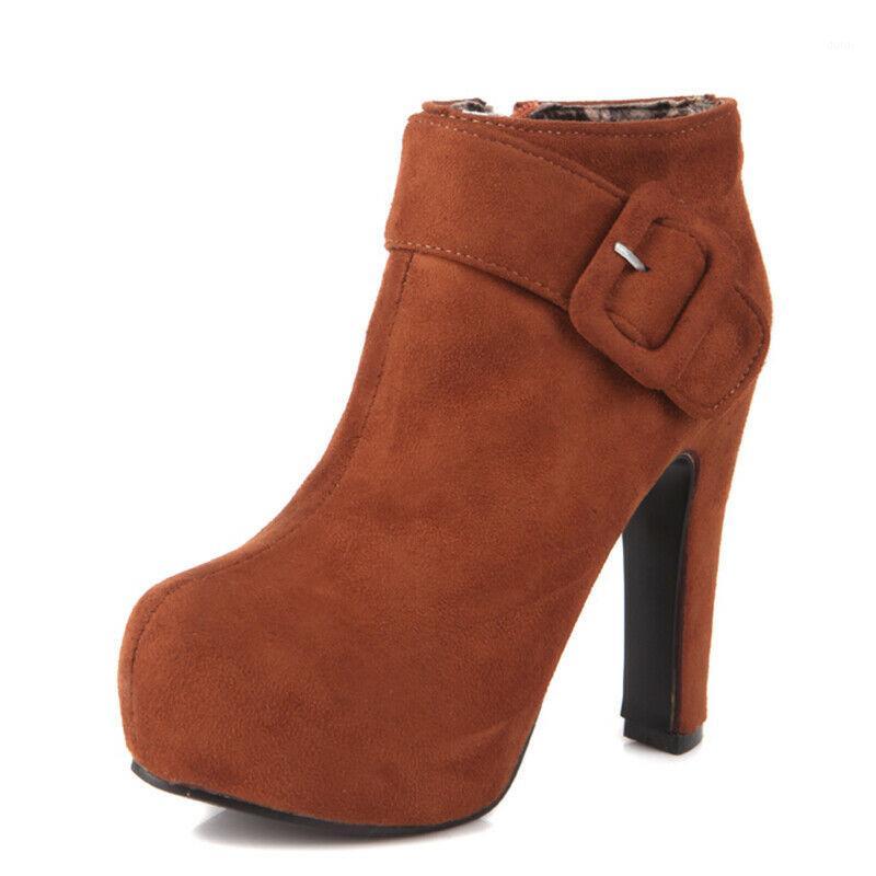 

Women's Ankle Booties Faux Suede Chunky Square Heel High Heeled Platform Side Zipper Winter Short Boots Shoes1, Red