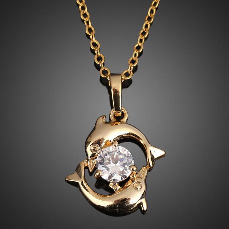

Luxury Necklaces For Women Romantic Couples Jewelry Crystal Inlay Gold Color Pisces Dolphin Pendant Chain casual Necklace Gift