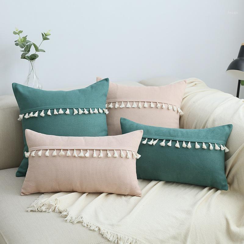 

Cilected Solid Color Tassel Cushion Cover Soft Flannel Pillowcase Home Decorative Sofa Pillow Cushion Cover Funda Cojin 45X45Cm1, C2