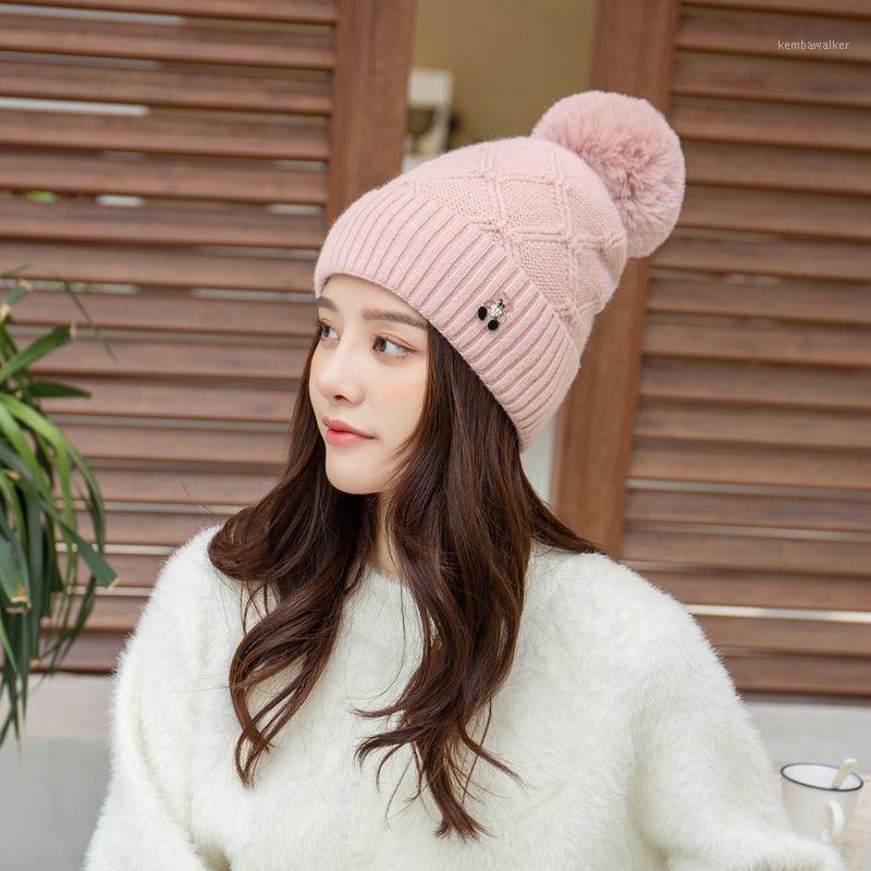 

Beanie/Skull Caps Women's Winter Hat Warm Imitation Fur All-In-One Female Cap's Fashion Solid Color Wide Cuff Youth Beanie Double, Red