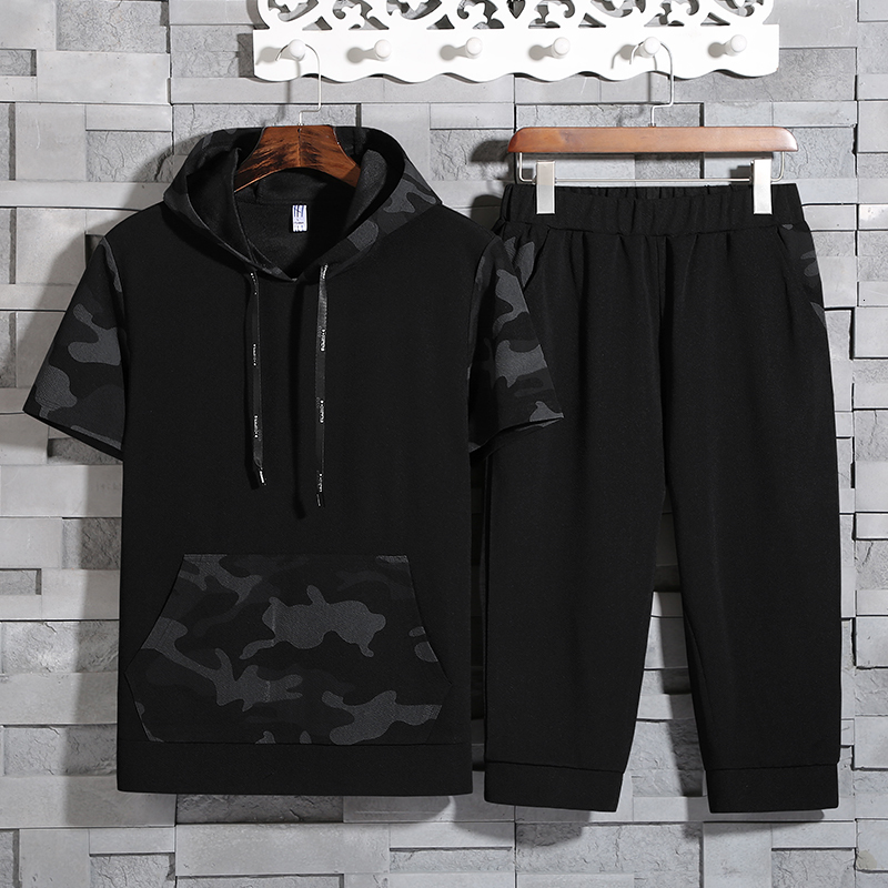 

2021 Sweat Suit Set New Fashion Hooded Sportswear Tracksuit Men Brand Clothes Hoodies+shorts Sets 4d57, Black