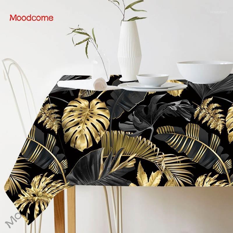 

Gold Black Tropical Plant Leaves Palm Leaf Waterproof Cotton Linen Decorative Tablecloth Nordic Elegant Gild Desk Table Cloth1, U25-1