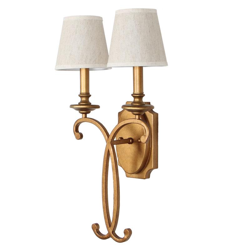 

American wall lamp living room bedroom bedside lamp pastoral country simple Nordic double-headed iron antique copper