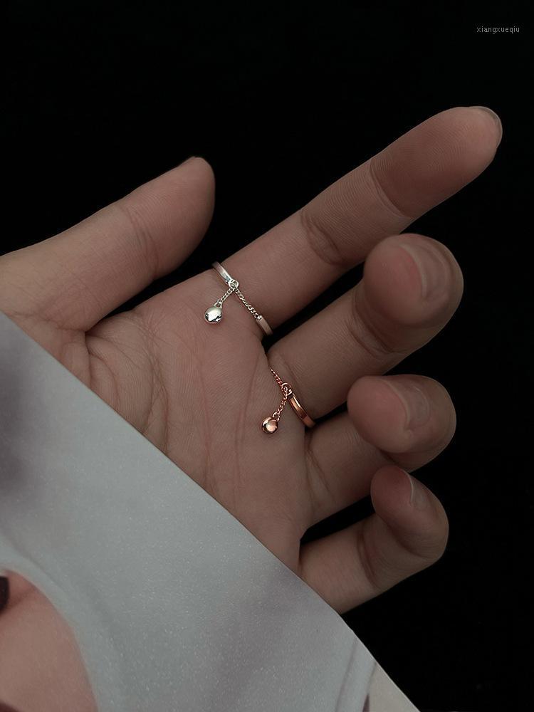 

Cluster Rings 925 Sterling Silver Jewelry With Smooth Chain Plain Ring Fashion Personality Ins Adjustable For Female Party Gift Wholesale, Golden;silver