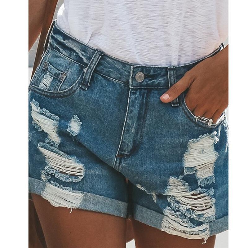 

Summer Mid-rise Denim Shorts Fashion Women Jeans Women Shorts Jeans New Femme Skinny Slim Sexy Hole Shorts, White;black