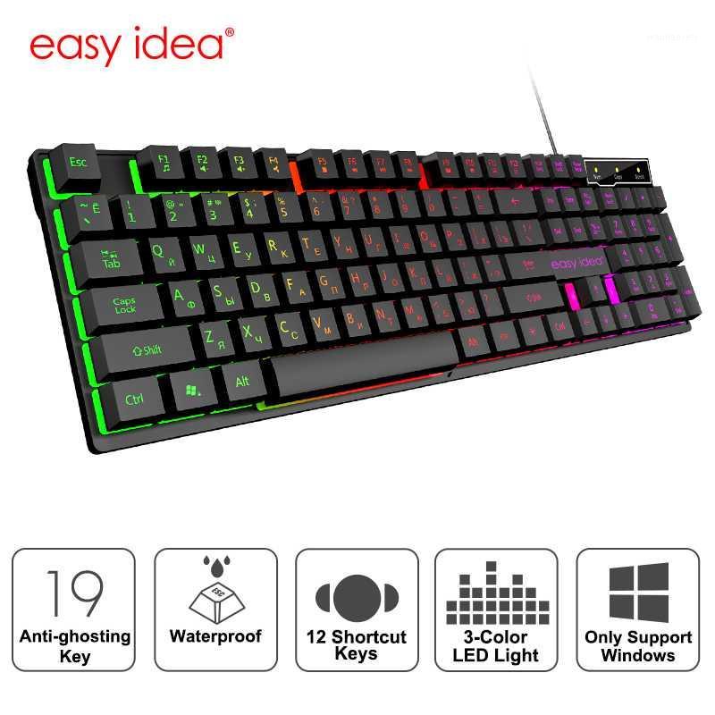 

Gaming Keyboard Gamer Keyboard with Backlight USB 104 Keycaps Wired RGB LED Russian Gaming for PC laptop computer1