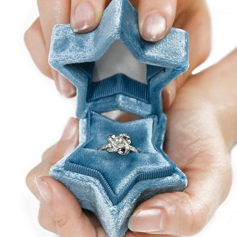 

Star Velvet Ring Box Single Display Holder With Detachable Lid For Wedding Ceremony Engagement Proposal Jewelry Pouches, Bags, Pink;blue