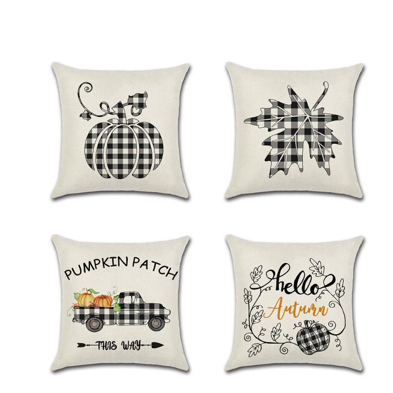 

Linen Cushion Cover Decorative Pumpkin Lattice Pillowcase 45*45cm Truck White Black Pillow Case, Style-4