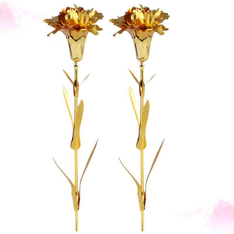 

2pcs 24K Gold Foil Carnation Decor Artificial Flower Ornament Creative Mother's Day Gift Present for Femle (Golden