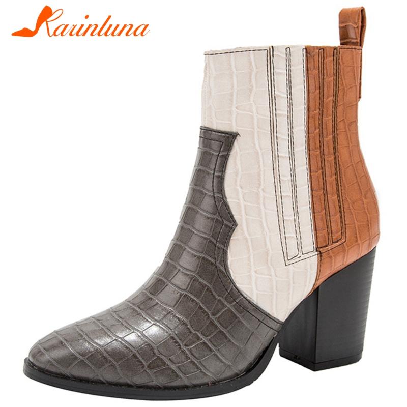 

KARIN Big Size 36-43 Ladies 2020 Ins Hot Boots Pointed Toe Chunky High Heels Mixed Colors Women Boots Ankle Women Shoes, Gray