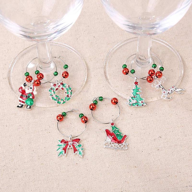 

Wine Glass Charms Set Christmas Cup Rings Kit Xmas Drink Markers Tags Party Favors Pendant B881