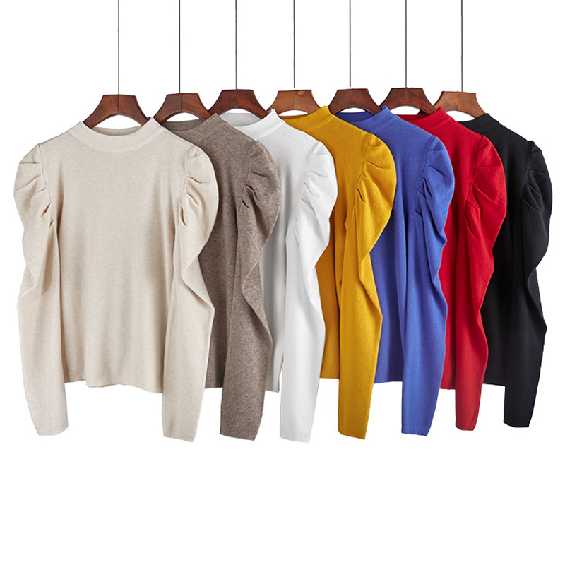 

2021 New Fashion Jumper Autumn Winter Knitted Sweater Women Korean Oversized Sweaters Female Puff Sleeve Wild Knit Pullover O3g9, Long sleeve blue