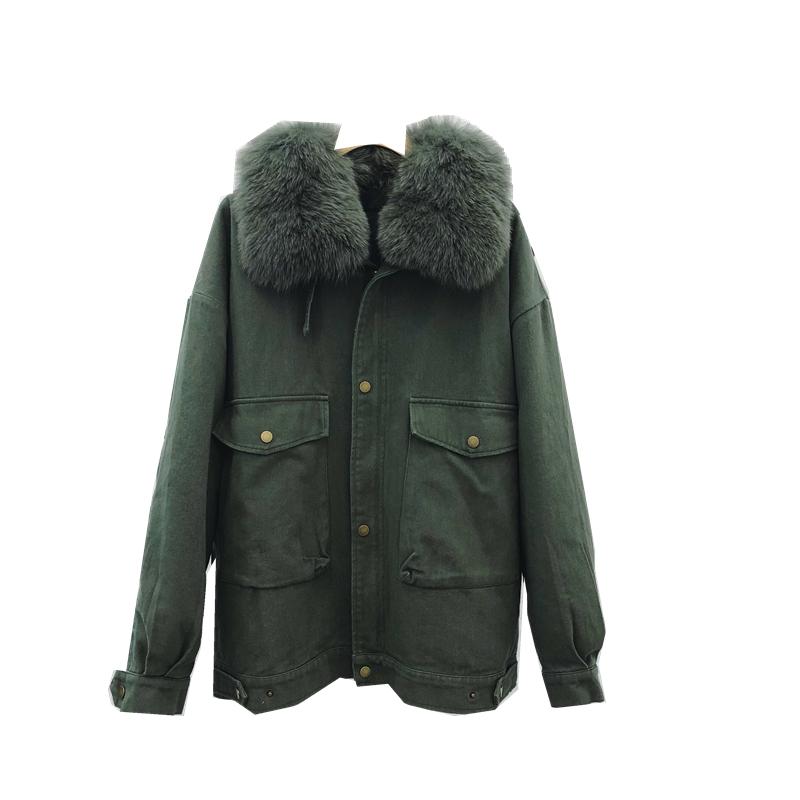 

Winter Real Natural Fur Coat Women Pink Fur Collar Coat Lining Womens Tops Black Parka Long Jacket Parkas, Blue
