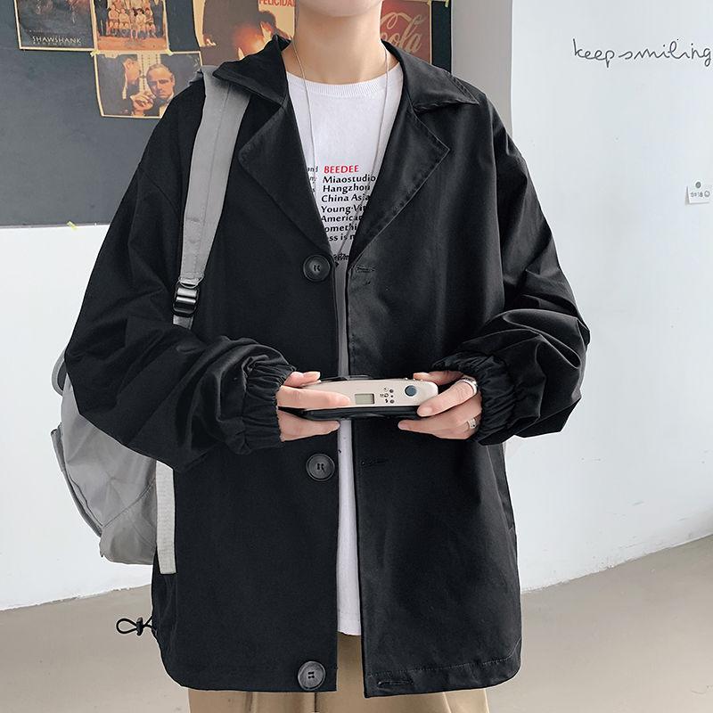 

2020 Spring And Autumn New Youth Popular Hong Kong Style Pure Color Loose Single-breasted Suit Fashion Casual All-match Top, Black