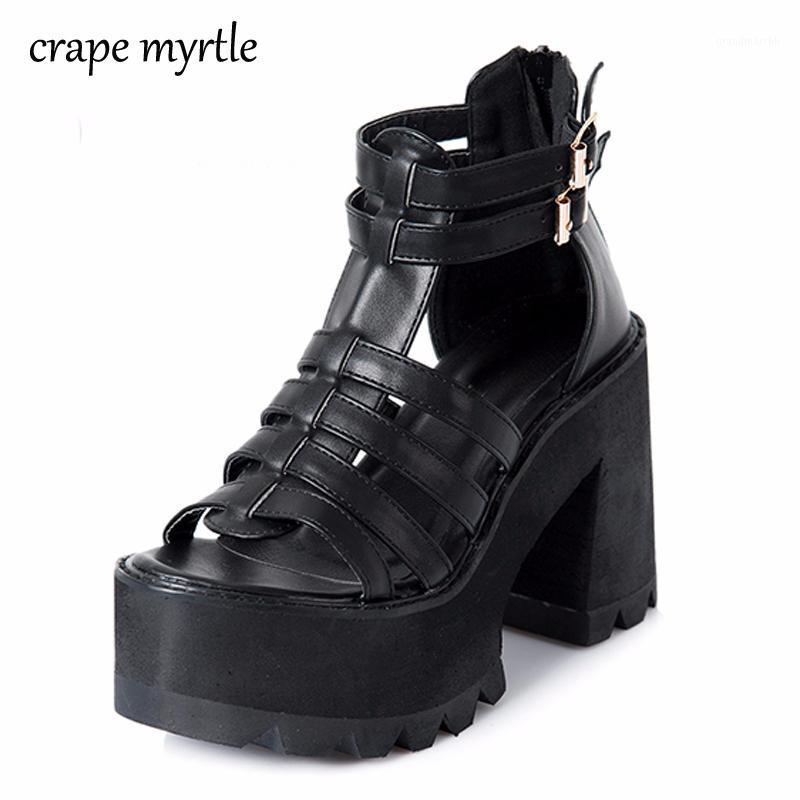 

chunky heel sandals punk shoes Sandals High Heels Platform Women Summer Shoes sandalias romanas women's YMA1601, Black