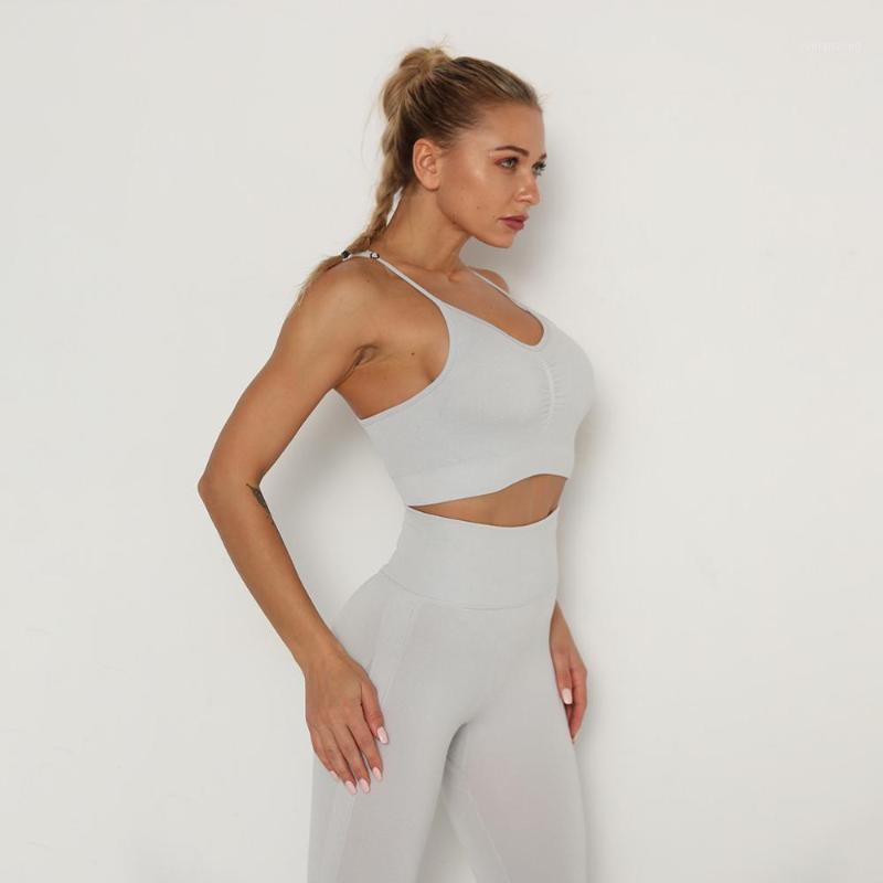 

2020 new and trendy athletic clothes gym set 2pcs sports wear seamless suit padded bra and leggings1, Yellow