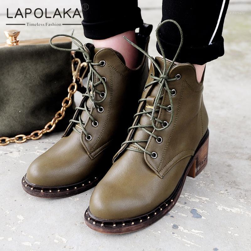 

Lapolaka 2020 New Arrivals Big Size 43 Platform Ankle Boots Women Shoes Lace Up Chunky Heels Spring Shoes Lady Boots Female1, Black