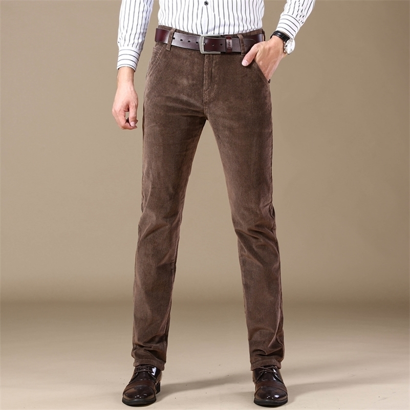 

SHAN BAO Corduroy Comfortable Cotton Straight Slim Casual Pants Autumn/Winter Brand Clothing Business Men's Fitted Pants 201113, Black