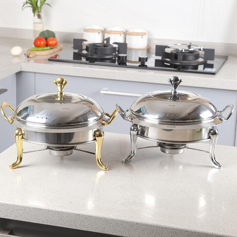 

Stainless Steel Hot Pot Set Mini Holder Tempered Glass Lid Gold Silver Chafing Dish Buffet Pan Tray Warmer