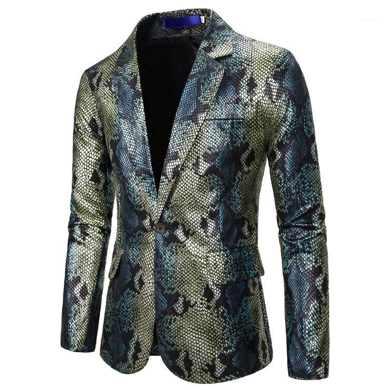 

Men Blazers Causal Jacket Suit Fish Scale Print Design High Quality Stage Host Singer Musician Costume Wedding Suit Jackets1, Green