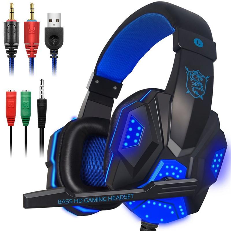 

10 PCS Stereo Gaming Headset for Xbox one PS4 PC Surround Sound Over-Ear Headphones with Mic Noise Cancelling LED Lights, Blue