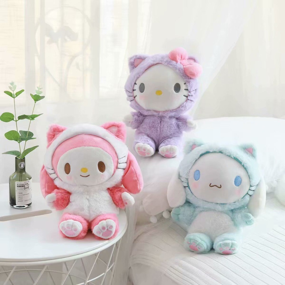 

cute Cartoon Plush Toy Melody Cinnamoroll Cos Cat Soft Stuffed Doll Crossbody Bag Girl Birthday Christmas Gift #1079 Y200703