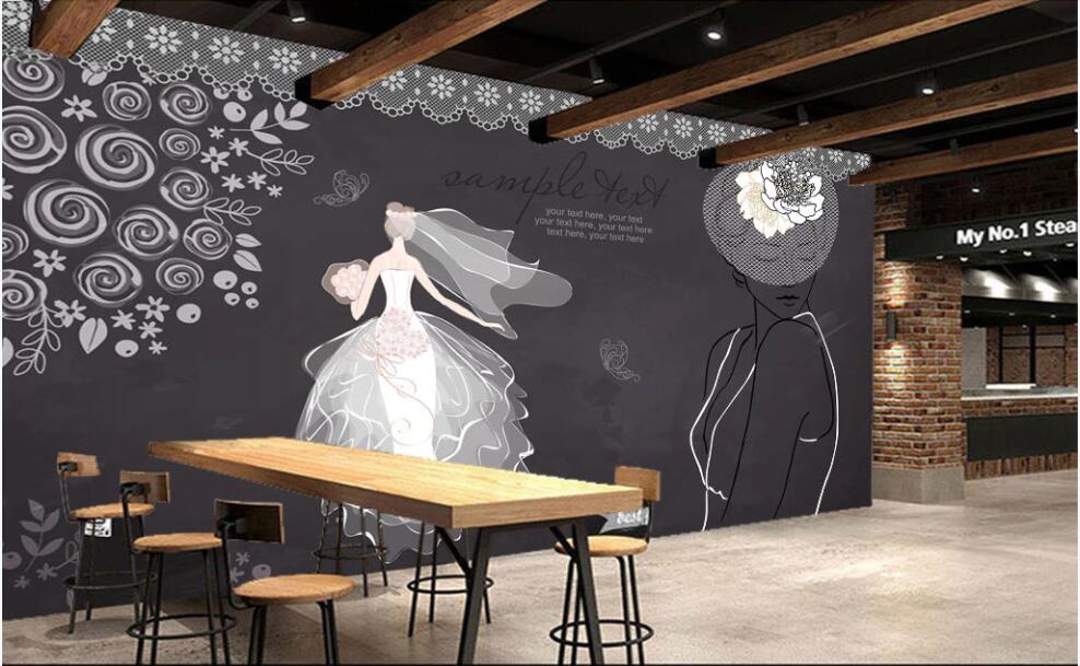 

3d wallpaper custom photo mural Retro hand drawn wedding dress beauty clothing store home decor 3d wall murals wallpaper for living room, Non-woven wallpaper