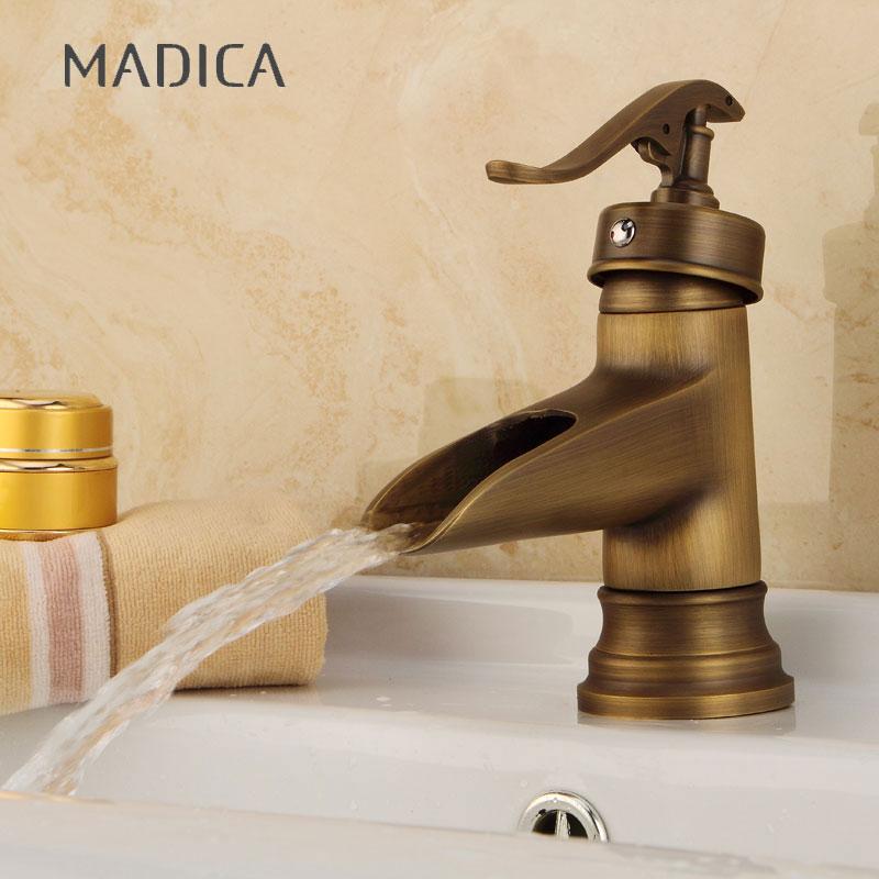 

Madica Basin Mixer Bathroom hot and cold Faucet Swivel Spout Antique Bronze Deck Mounted Vessel Sink Vanity Water Taps