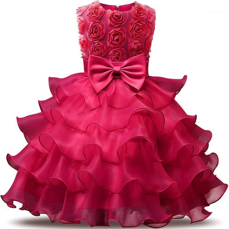 

Girls Dress Lace Dress 60% Polyester Baby Princess Children Robe Fille Bow Embroidered Flying Sleeves Girls Clothes1, Red