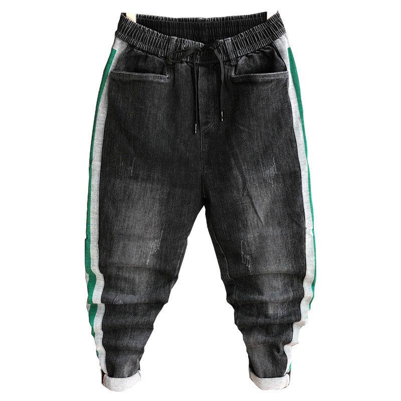 

Idopy Autumn Fashion Men`s Harem Denim Joggers Ankle Cuffed Striped Elastic Waist Drawstring Street Hip Hop Pants For Male, White strip
