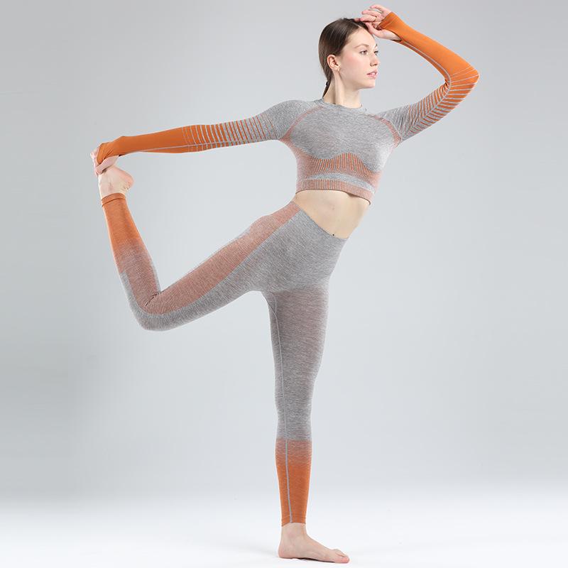 

2021 New Women Vital Seamless Yoga Set Gym Clothing Fitness Leggings+cropped Shirts Sport Suit Women Long Sleeve Tracksuit, Orange