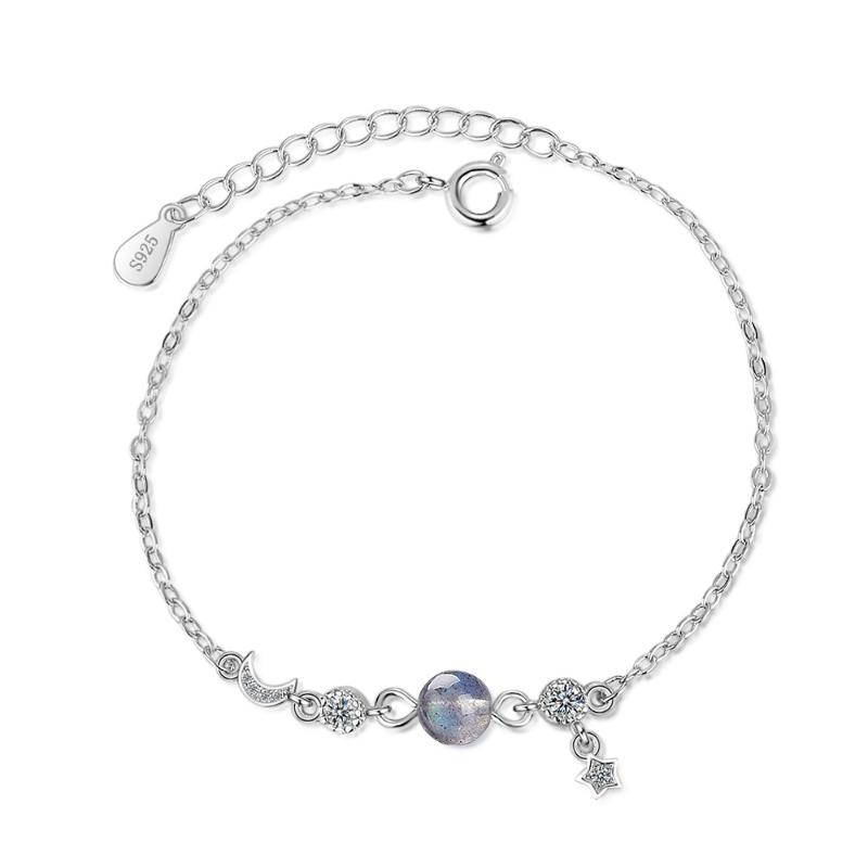 

Delicate Moon Star Gradient Crystal Zircon Bracelet Silver Color Labradorite Bracelet For Girls Gifts