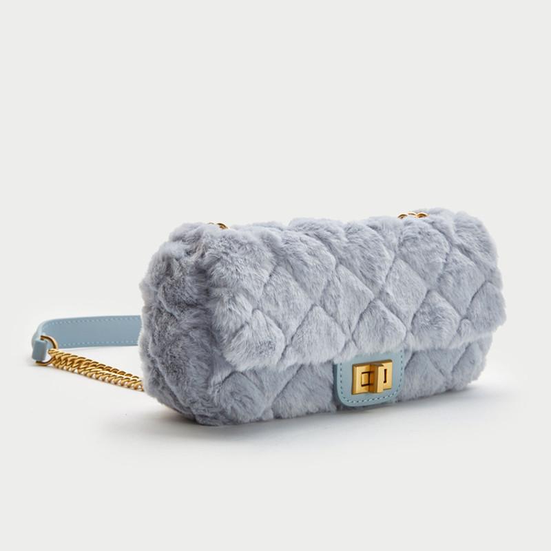 

Soft Plush Bag for Women Classic Lattice Pattern Flap Chain Bags Ladies Fashionable Purses and Handbags Luxury Designer Satchels, Blue
