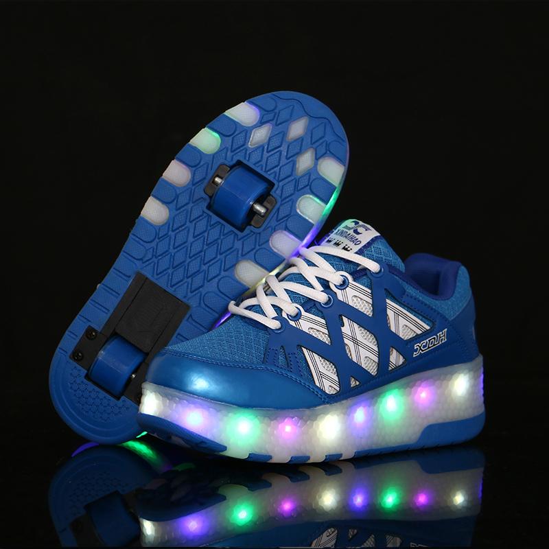 

Two Wheels Luminous Sneakers Led Light Roller Skate Shoes for Children Kids Shoes Boys Girls Light Up Unisex, Blue