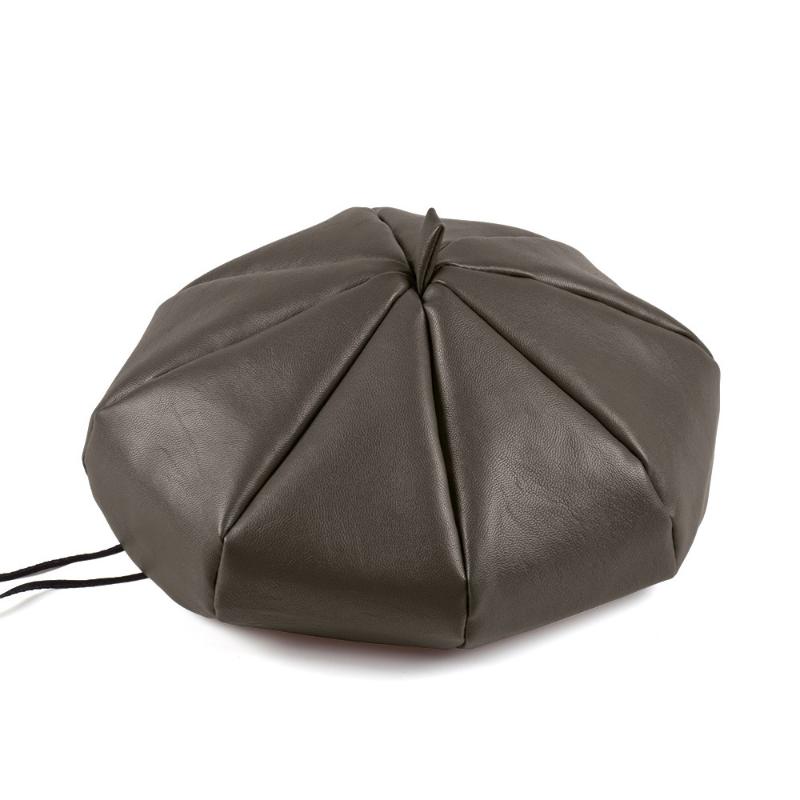 

Berets Autumn And Winter Style Imitation Sheepskin PU Leather Korean-style Fashion Painter Cap WOMEN'S Adjustable Soft, Black