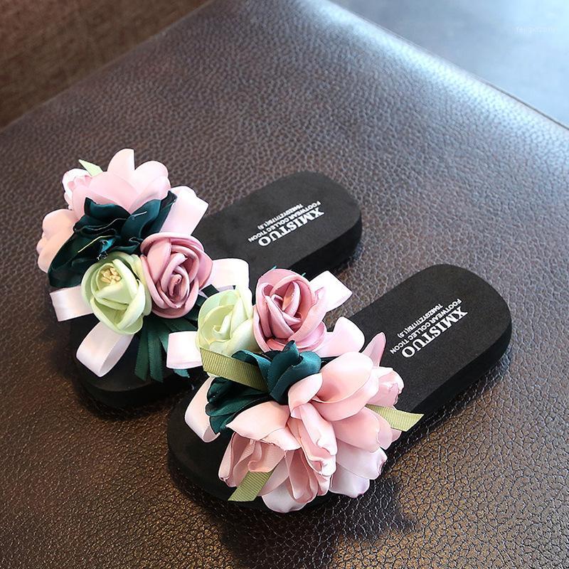 

Girls Flax Slippers Summer Casual Slides Beach Shoes Ladies Indoor Linen Slippers Bohemia Floral Bow Flip Flops Sandals 25-421, A1