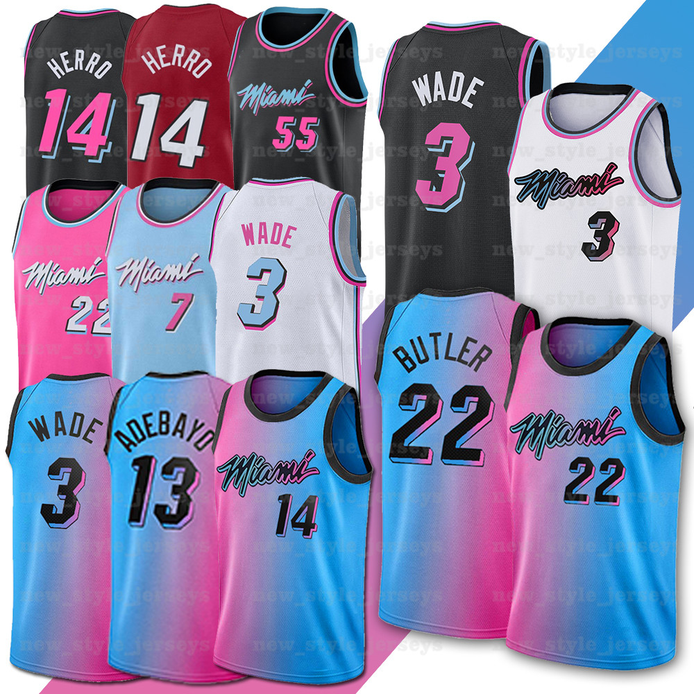 

22 Butler Jeresy Wade Jimmy 3 Dwayne Tyler Dwyane Pelican Herro Goran Bam Dragic Adebayo Robinson Miami Heats Basketball Jersey z10, Black;red