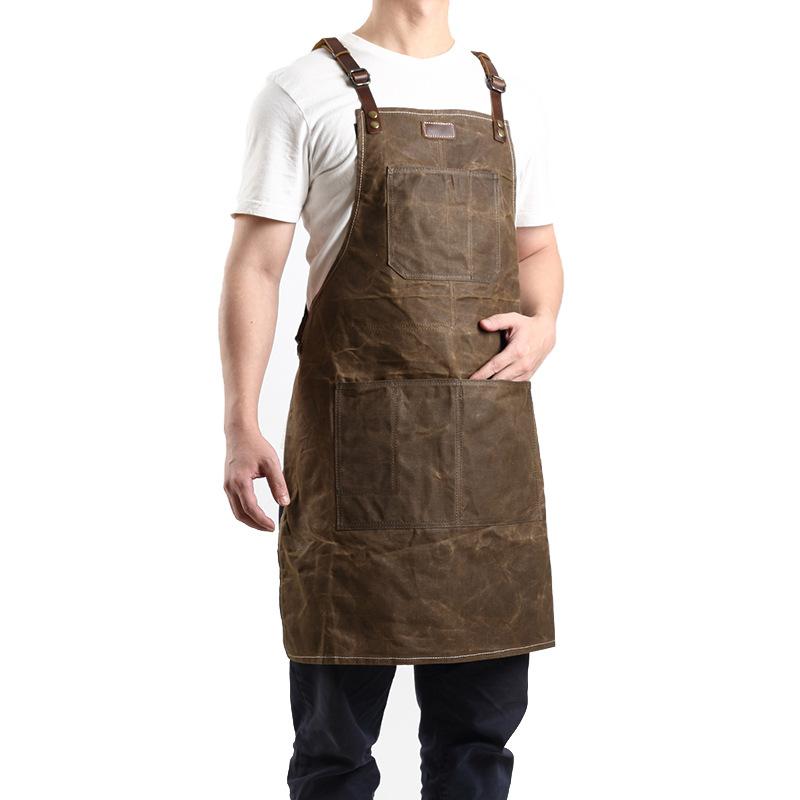 

A015 Tool Apron Oil Wax Canvas With Leather Apron Gardening Aprons Tool Barbecue Barber Carpenter Painter Repairman's clothes, Black