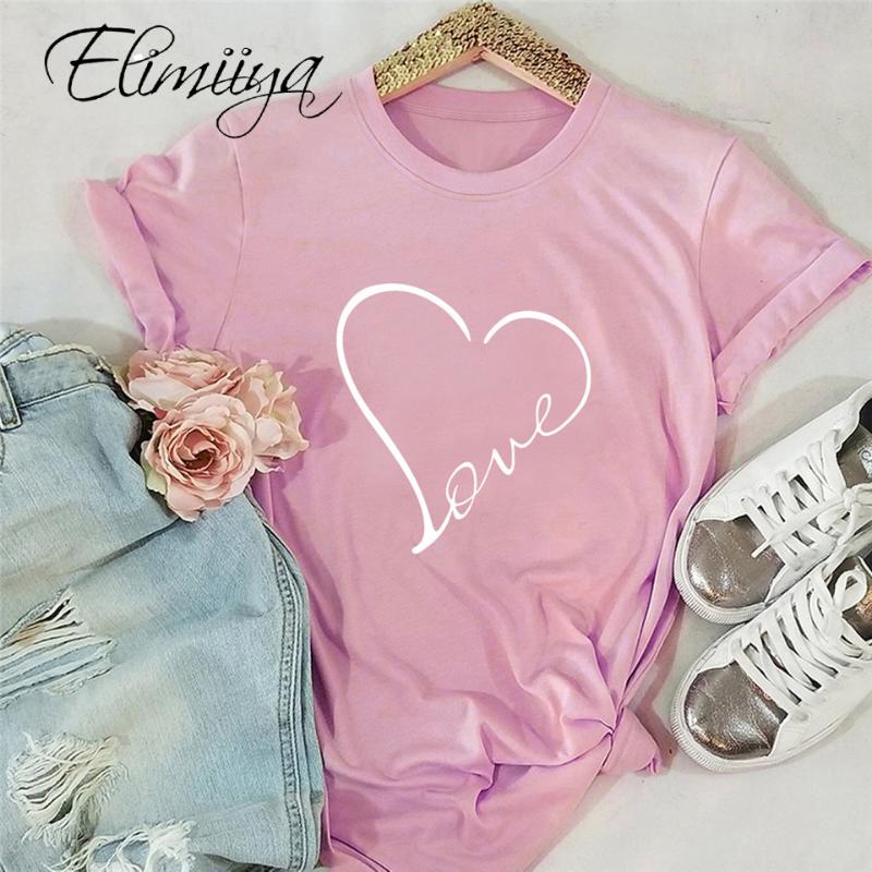 

Elimiiya Love Heart Print T shirt Spring Summer Women 100% Cotton t-shirt Short Sleeve Tops Casual Harajuku shirts Female Tees, Yellow
