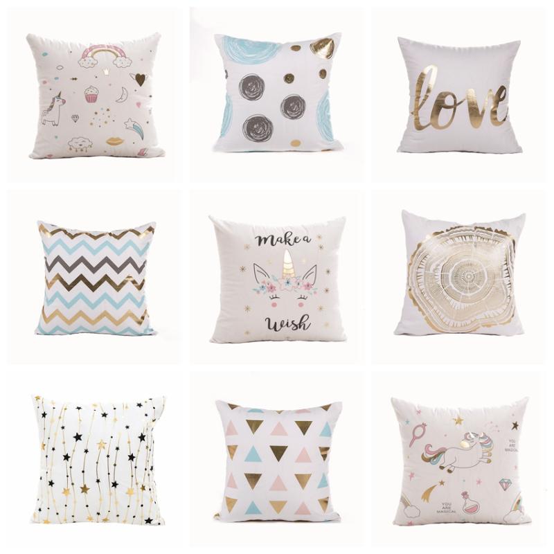 

Ins Fresh Bronzing Cushion Decorative Pillowblack And White Gold Foil Pillowcase Home Decor Sofa Throw Pillows 17inch Almofadas