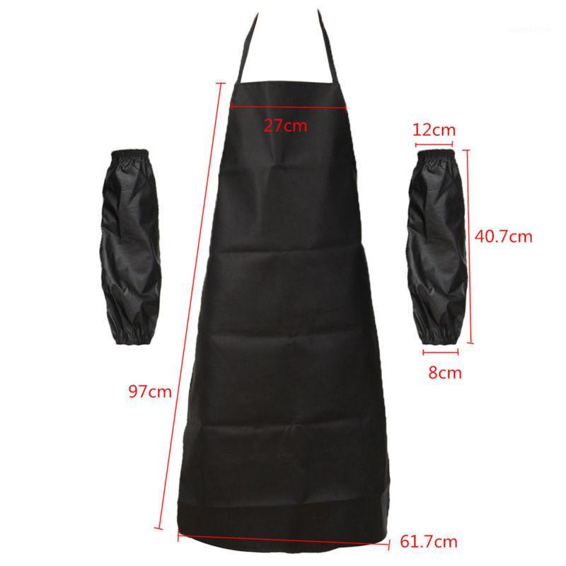

Waterproof Apron With Cuffs Oil-proof Polyurethane Leather Kitchen Dining Decors1