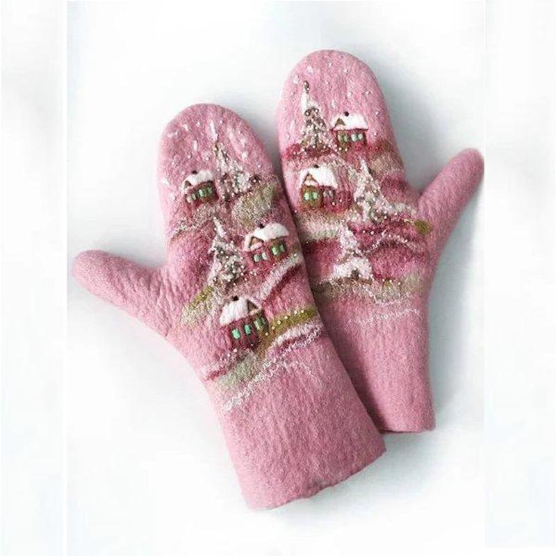 

Women Gloves Christmas Printed Winter Warm Gloves Outdoor Windproof Thermal Warm Glove Xmas Gift All Fingers Girls Mittens