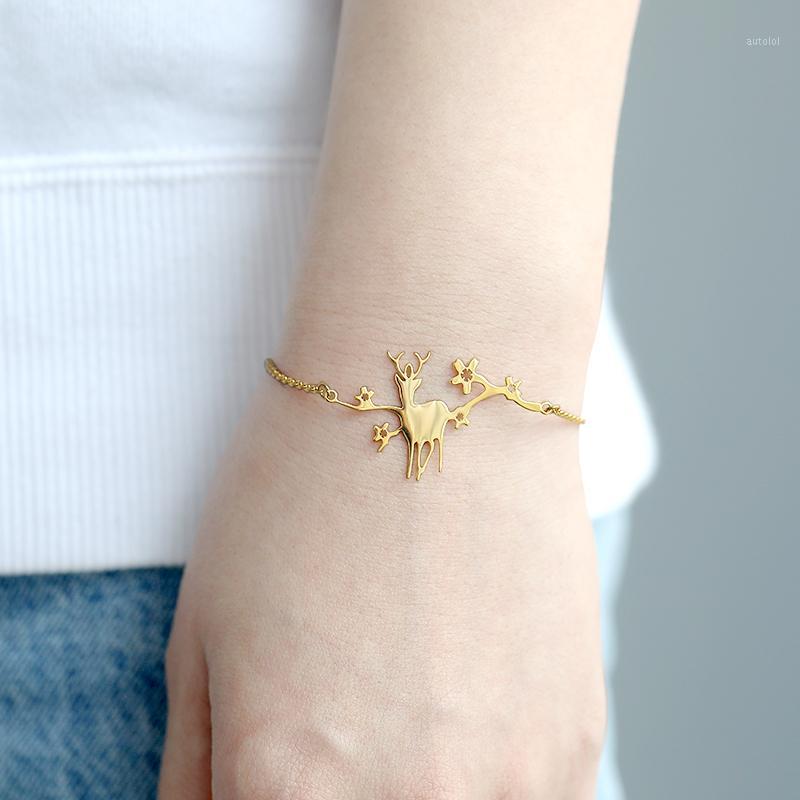 

Creative Animal Deer Bracelet Stainless Steel Cute Elk Antler Jewelry For Women Girl New Year Christmas Friendship Gift Mujer1